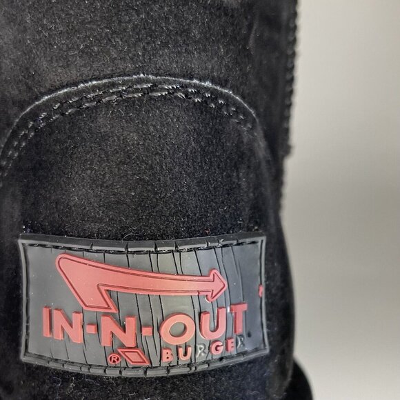 In-N-Out Burger Black W sz 7 Suede Boots Shoes Shearling Red Crystal Palm Trees - Picture 5 of 15
